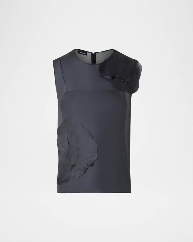 Embellished 3D Anemone Silk Organza Blouse